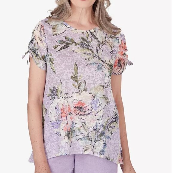 Alfred Dunner Women's Garden Party Short Sleeve Burnout Floral Top 1X - Picture 5 of 12